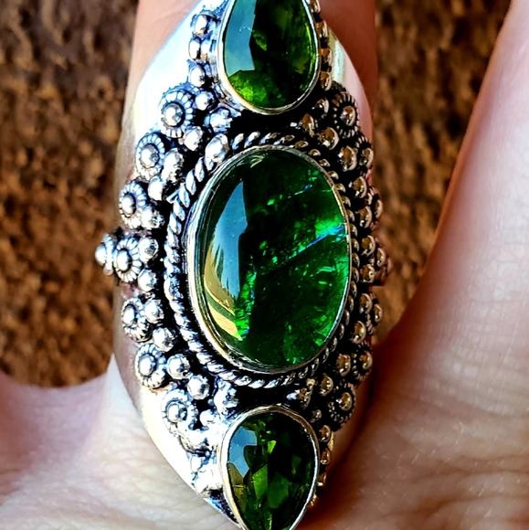 New Triplet Opal & Peridot 925 Silver Statement Ring. - Picture 14 of 15
